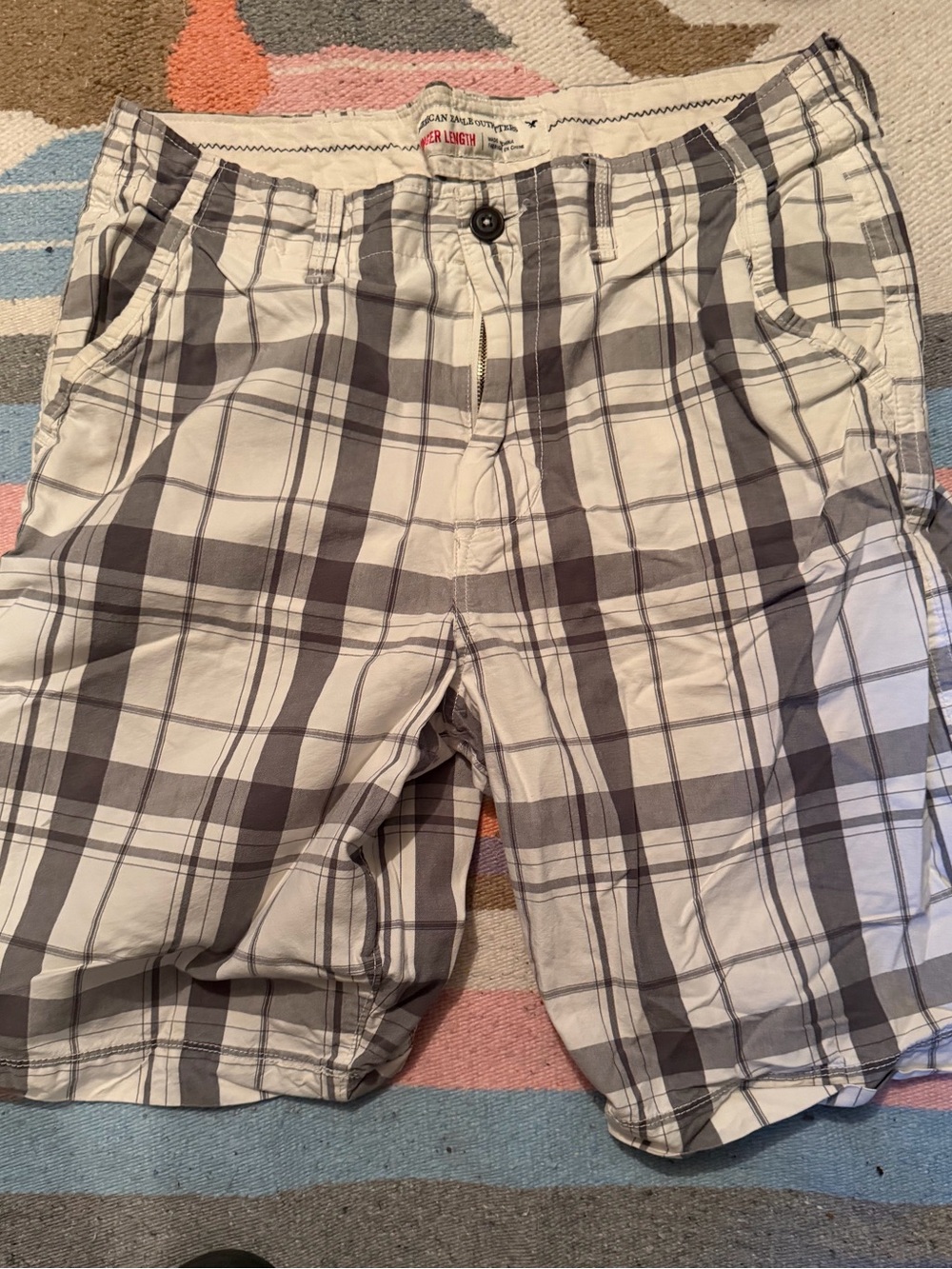 American Eagle Outfitters Mens Plaid Checkered Shorts White Mens Size 36